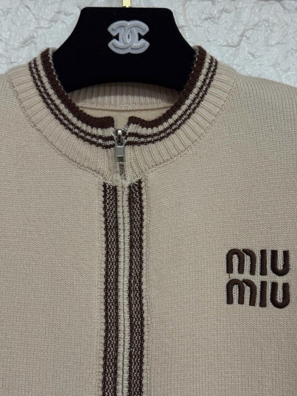 Knit Cardigan with Double Zipper & Embroidered Letter Logo Detail Size S - Picture 4 of 4